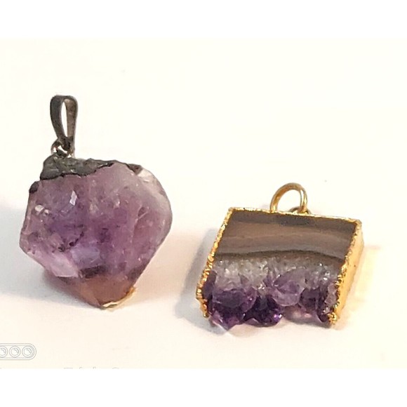 Natural Amethyst Pendant Healing 2pc Brazilian - Picture 2 of 7